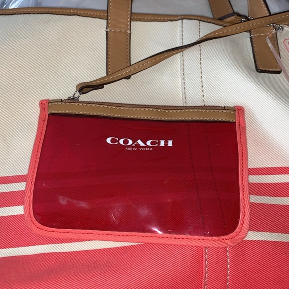 BNWOT Hadley Variegated Striped Duffle Coral Canvas Leather Bag by COACH - Picture 15 of 15